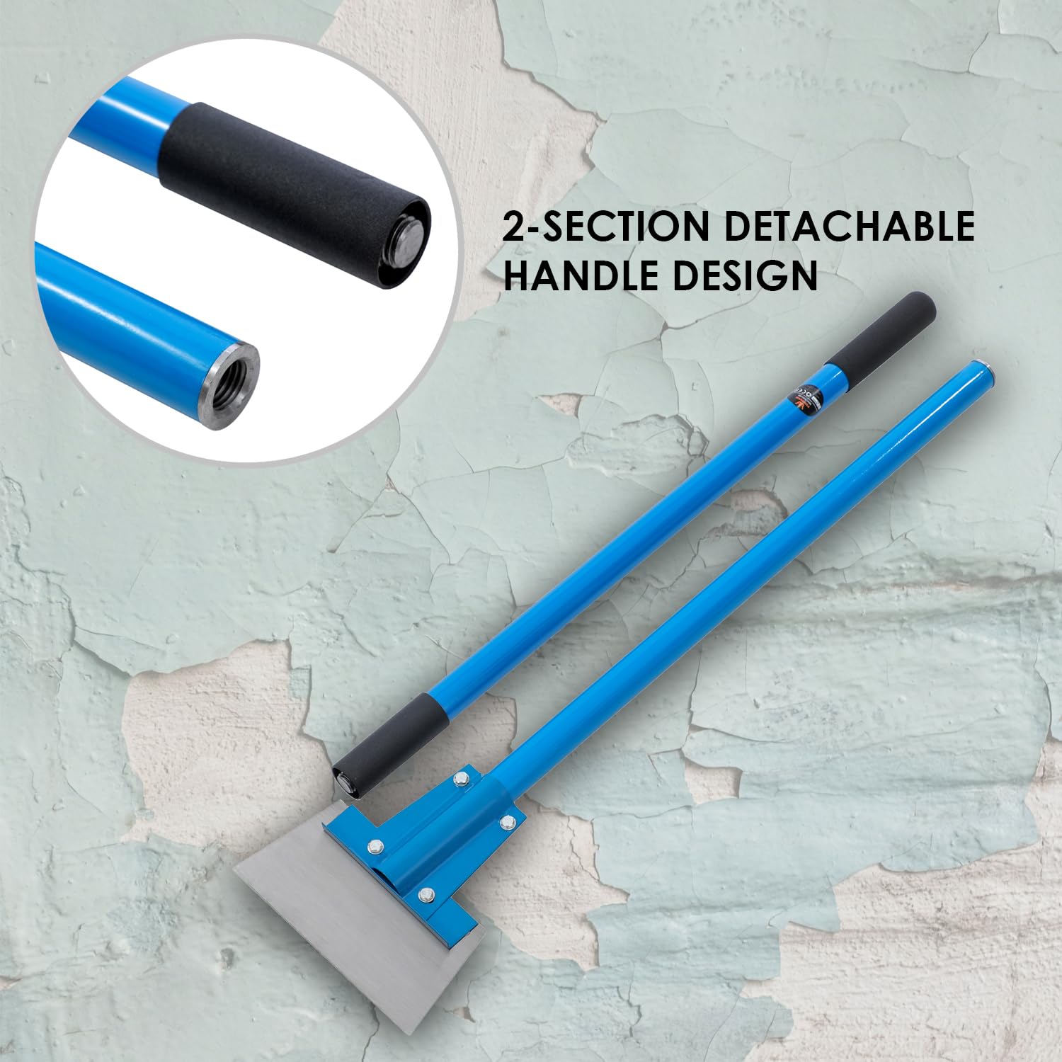 TOPWAY Raschietto per Pavimenti Heavy-Duty 200 mm di Larghezza con Manico Lungo Staccabile in Fibra di Vetro da 1450 mm per Rimozione di Adesivi, Fughe, Grasso, Sporcizia e Polvere