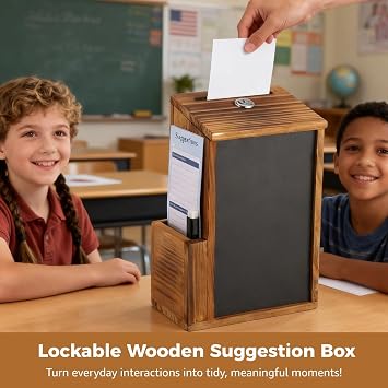 Lockable Wooden Suggestion Box, Wall-Mounted Ballot & Donation Box with Removable Chalkboard and Card Slot, Multipurpose Container for Office, Church Fundraising, Voting & Opinion Collection