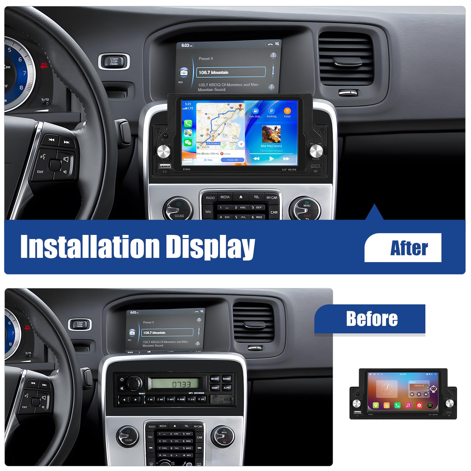 [2+64G] SIXWIN Android 13 Radio samochodowe 1 Din z fizycznymi przyciskami, 5,9 cala pojemnościowy ekran dotykowy WiFi/GPS/FM/RDS/Bluetooth/SWC