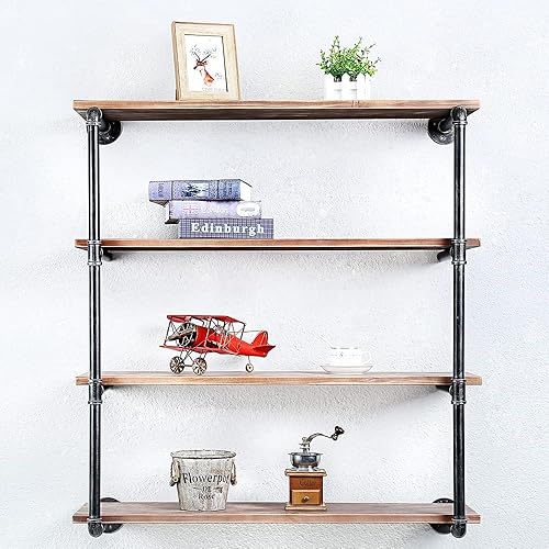 Estantes flotantes para estanterías industriales de pared, estantes de tubería con estante de madera, estante flotante de metal montado en la pared,