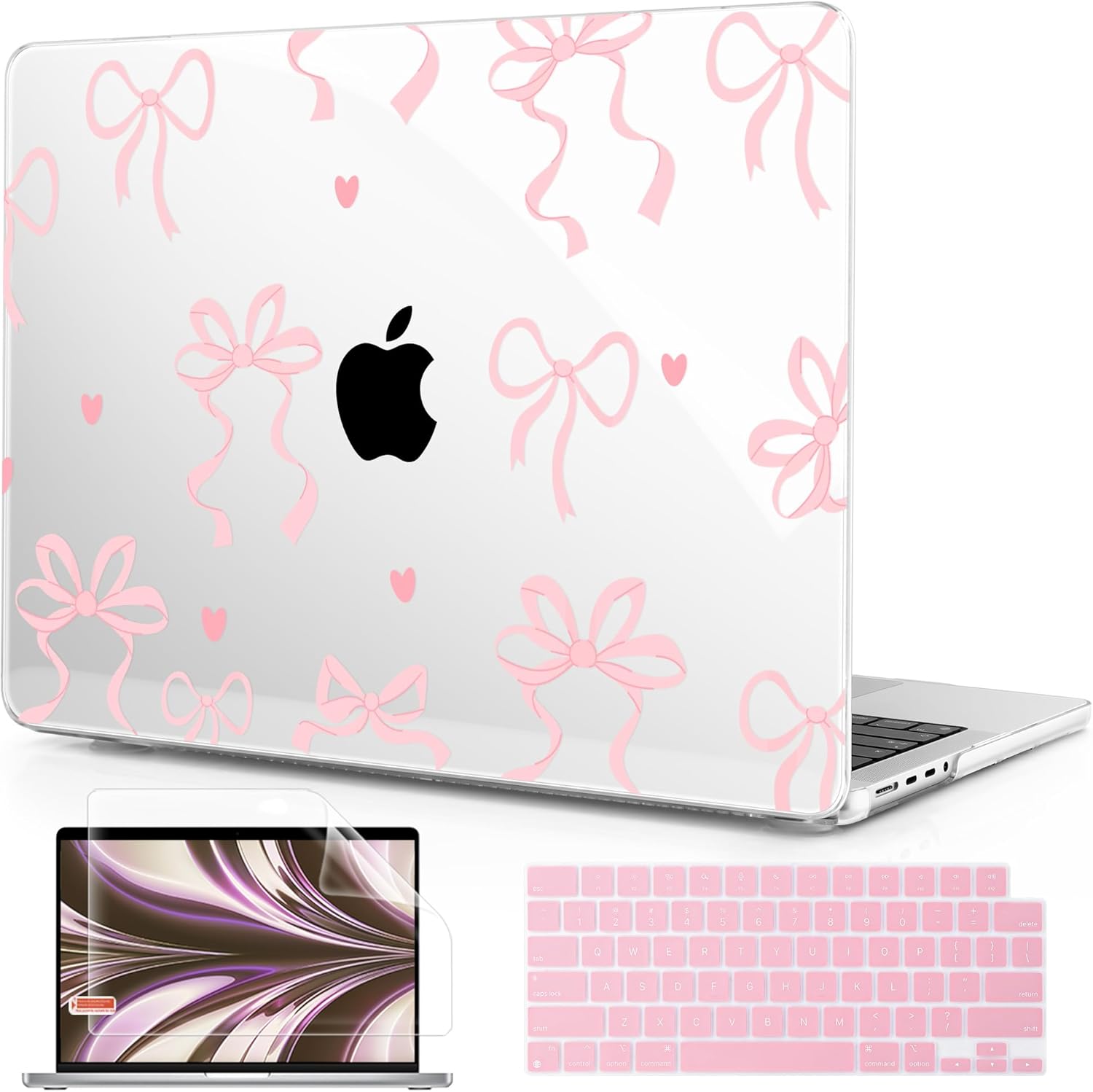for MacBook Pro 14 inch M5 2026 2025-2021 Release M5 M4 M3 M2 M1, A3427 A3426 A3434 A3112 A3401, Plastic Hard Shell Case & Keyboard Cover & Screen Protector, Heart-Bow