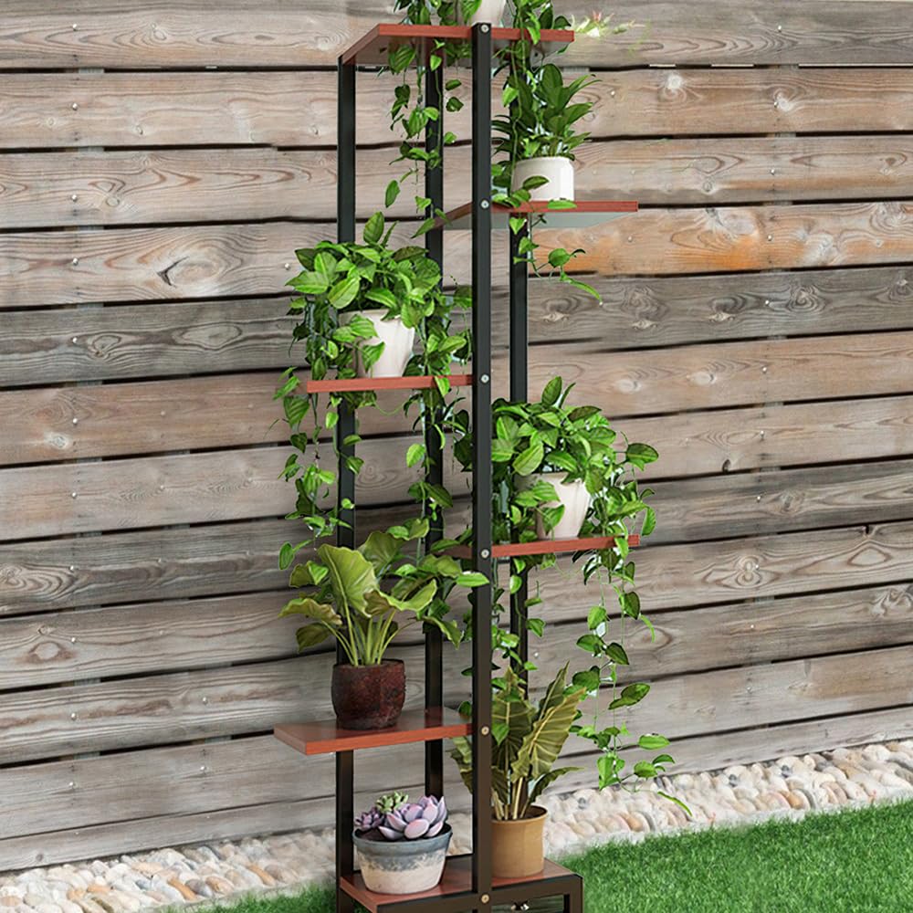 Outsunny Supporto Per Piante Da Interno A 2 Livelli, Con Fori Di Drenaggio Piano Superiore Metallo 60 X 25 X~20omvks323g00