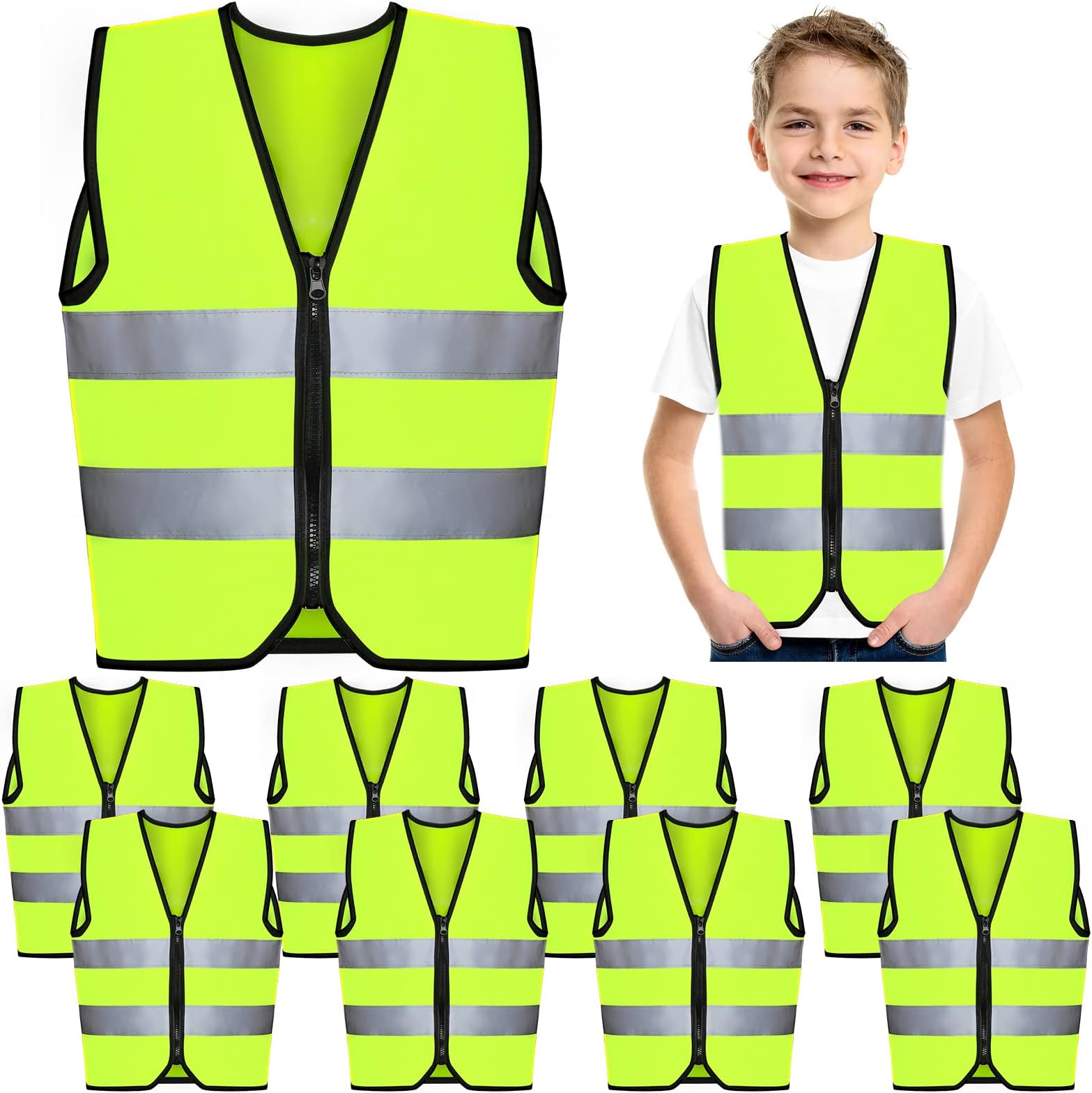 10 Kids Safety Vest Children's High Visibility Reflective Vest Kids Construction Vest for Traffic Cycling Running