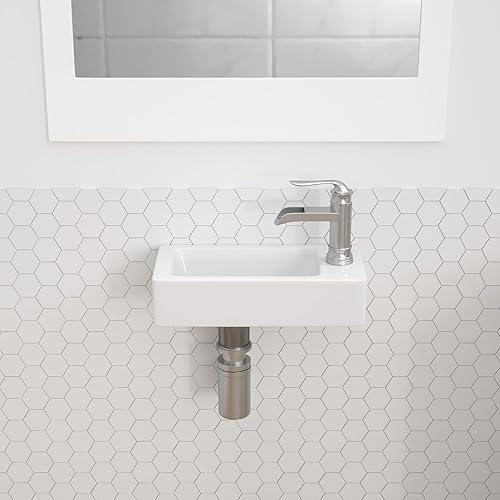 Miniatura 2 de Dcolora - Fregadero flotante de 14.5 x 7 pulgadas, pequeño fregadero de baño montado en la pared, rectangular flotante de porcelana de cerámica