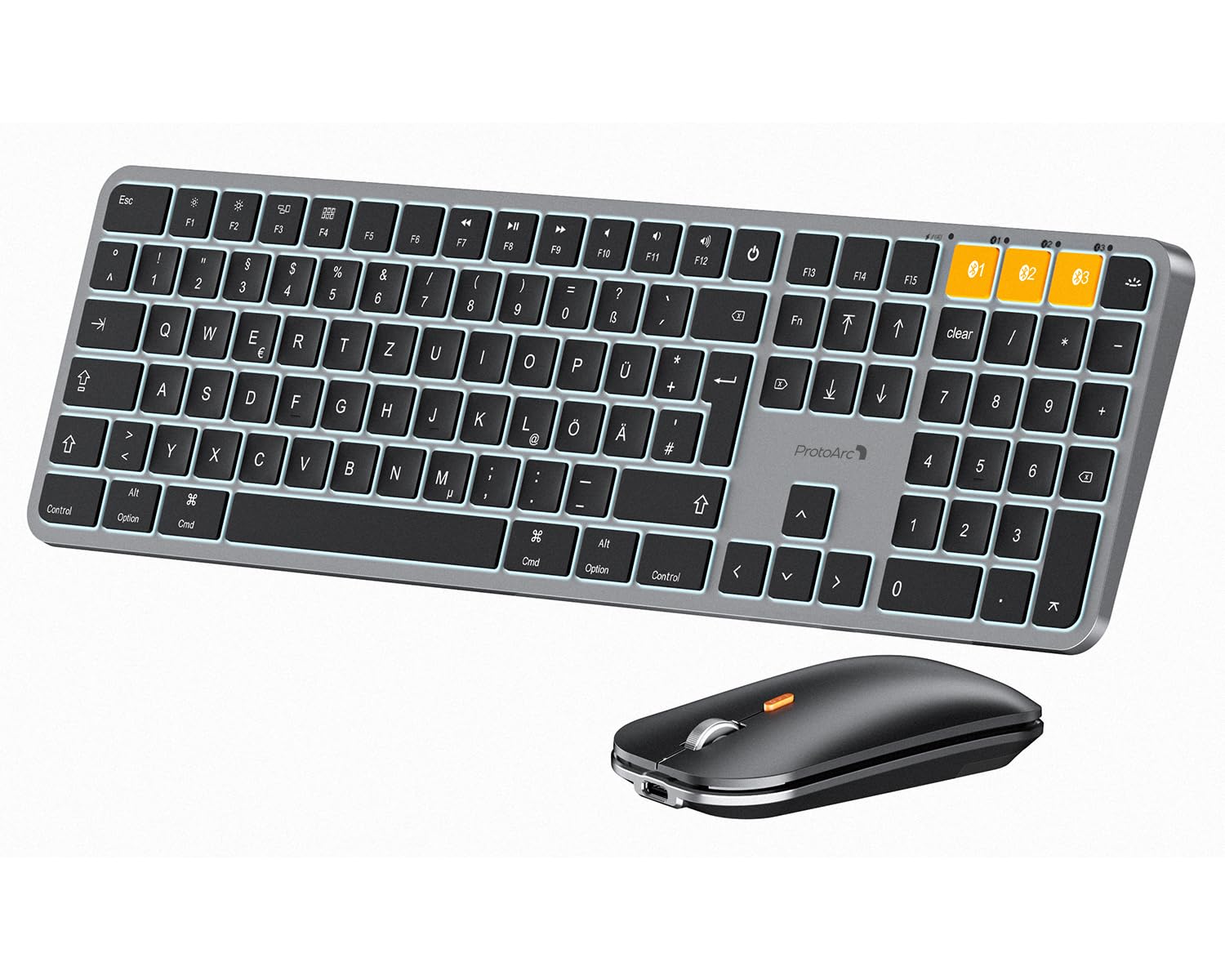 ProtoArc Klawiatura i mysz Bluetooth do Mac, KM100-A Multi-Device Wireless Keyboard Mouse, pełny rozmiar, ponowne ładowanie do MacBook Pro/Air, iPhone, iPad, biała