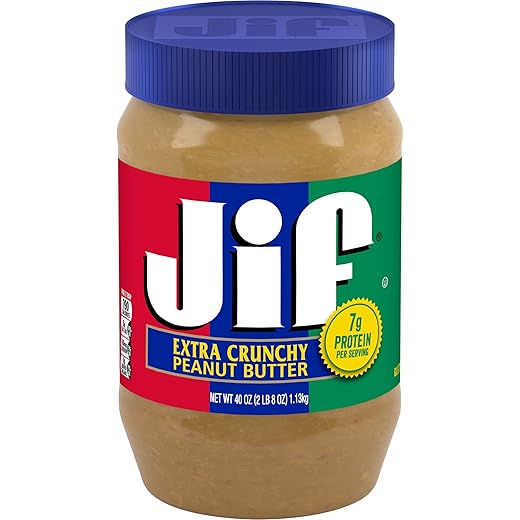 Jif Extra Crunchy Peanut Butter, 40 Ounces, 7g (7% DV) of Protein per Serving, Packed with Peanuts for Extra Crunch, No Stir Peanut Butter