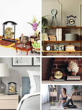 Mandala Crafts Chinese Gong - Mini Zen Art Brass Feng Shui Desktop Gong With Stand - Asian Bell for Home Decoration Chau