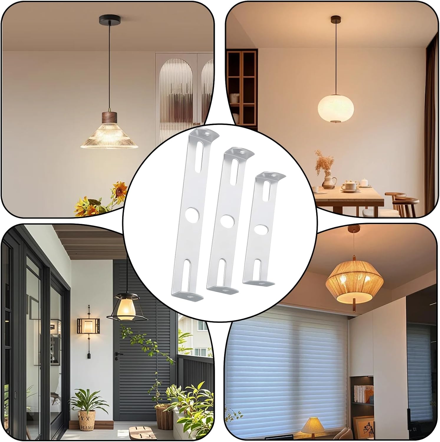 6 Packs Universal Light Fixture Mounting Bracket Square Kit, 4.1-4.7 Inch Light Fixture Mounting Bracket, Universal Lamp Crossbar Hardware Set with Screws for Ceiling Lights Plate Wall