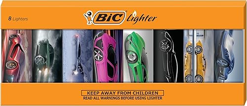 BIC Edición especial Supercar Series Maxi encendedores de bolsillo, juego de 8 encendedores