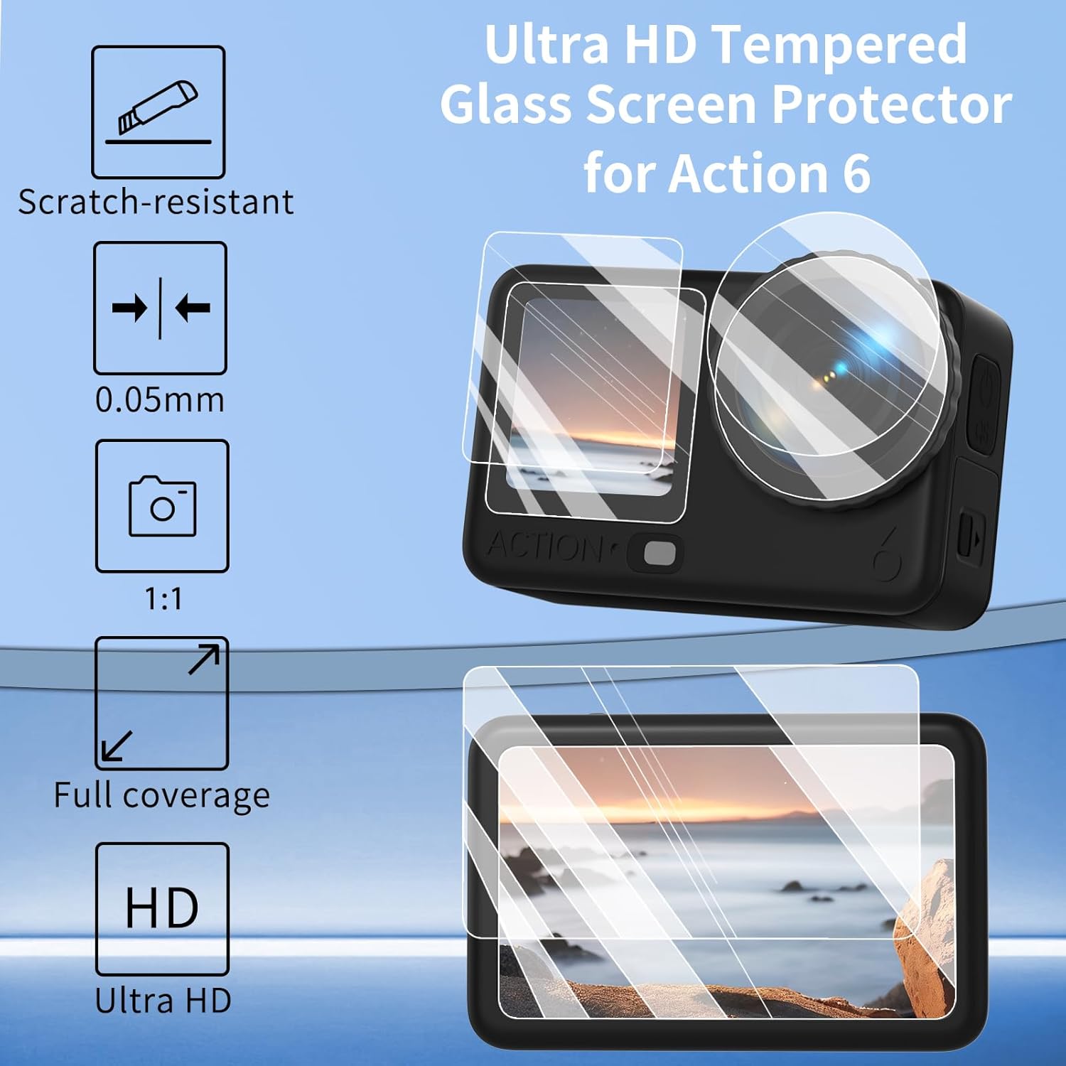 YETAKKR Camera Protection Kit for DJI OSMO Action 6 Aluminum Grip Set - 11-Piece Bundle: Street Photography Handle + Protective Cage + 9H Screen Protector + Wrist Strap Bundle Accessories