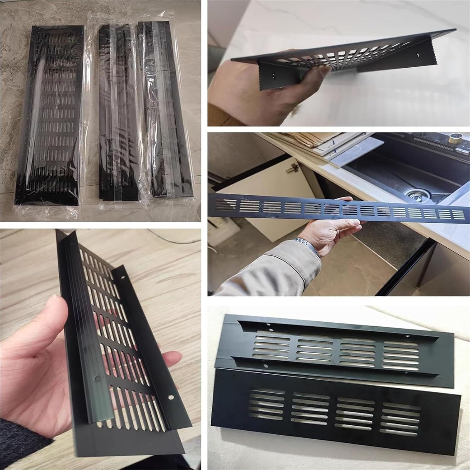 Rejilla de ventilación de Aluminio Negro, Impermeable, de 1,2 mm de Grosor. Rejilla de ventilación Decorativa para Armario, Estufa, gabinete, Fregadero, Cocina y baño (8,8 x 19,5 cm).