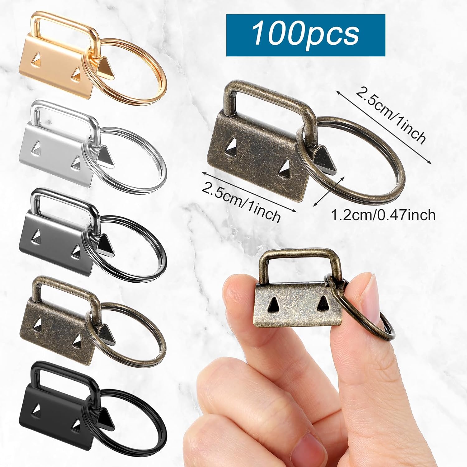 100 PCS Key Fob Hardware, 1 Inch Keychain Hardware with Ring Keyfob Hardwares Set Keys Chain Making Supplies for Keychain Wristlet, Lanyard, Crafts DIY Supplies for Gift(5 Colors)