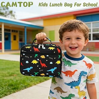 CAMTOP Lunch Box Kids Boys Girls Insulated Lunch Cooler Bag Reusable Lunch Tote Kit for School Travel (Colorful Dinosaur)