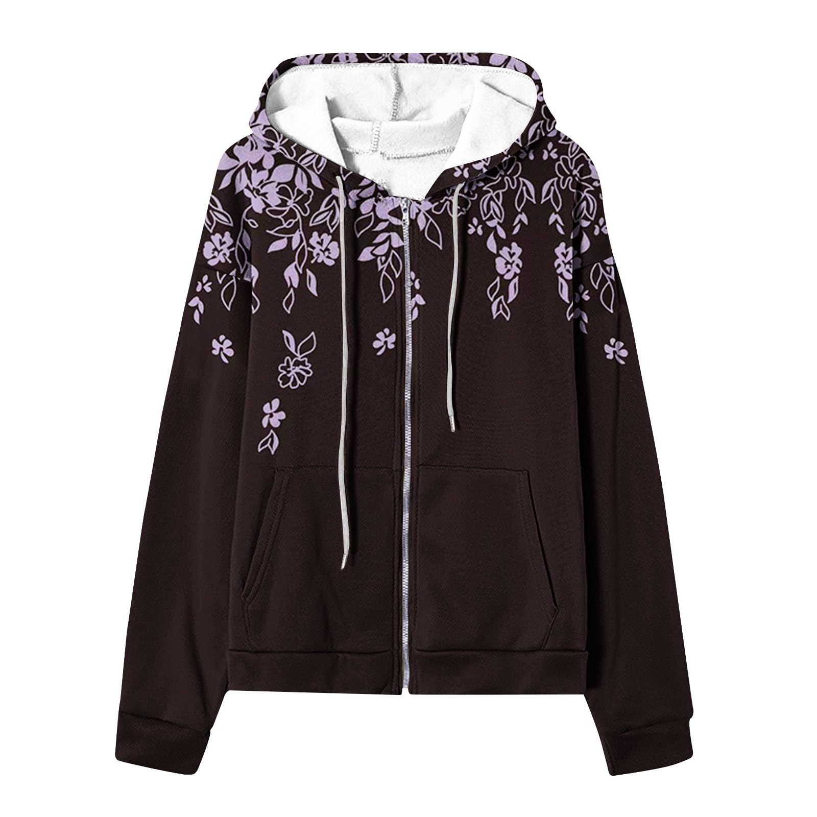 SYDUZAX Femme Sweat-Shirt Capuche Zippé Femme Sweat Imprimé Fleuri avec Fermeture Eclair Hoodie Manches Longues Et Poche Veste Chaude Chic Et Elegant Pas Cher Cardigan Sport Fitness Outdoor Basic