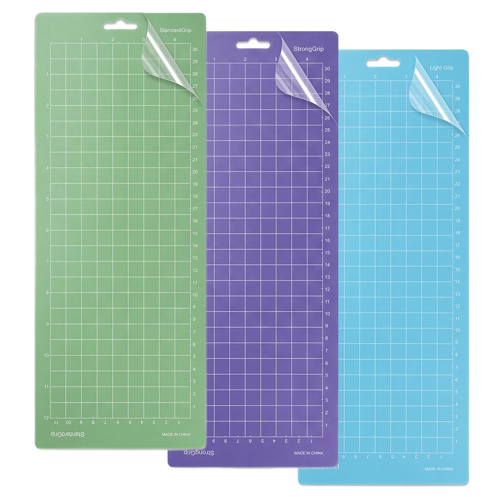 3 Pack Cutting Mats, 4.5" x 12" Non-Slip Adhesive Sticky Quilting Mats, Eco-Friendly PVC Replacement Cutting Mat for Crafting, DIY Projects (Standard/Light/Strong Grip)