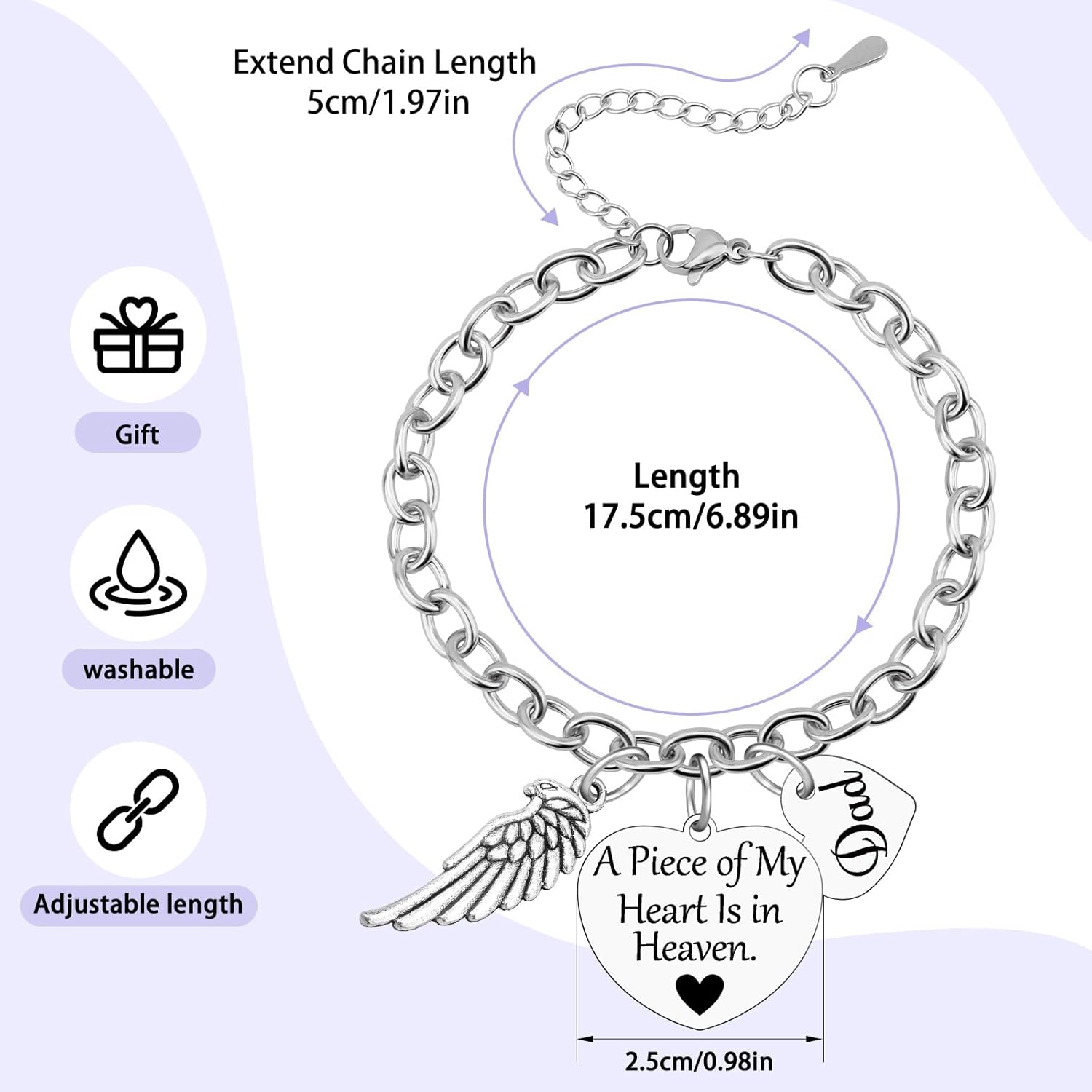 Sazuwu Memorial Bracelets for Loss of Dad Father Remembrance Gifts in Memory of Dad Gifts Bereavement Bangle Bracelet Memory Gift for Loss of One Father Condolences Present - Image 2