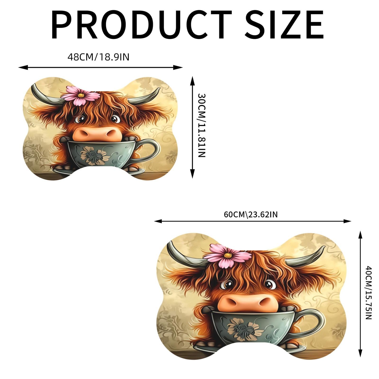 Hundenapf-Matte mit niedlichem Stier mit Teetasse, Knochenform, wasserdicht, PU-Leder, rutschfest, 40,6 x 61 cm
