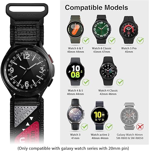 Miniatura 8 de ULTIMAL Correa de reloj de 0.787 in diseñada para Samsung Galaxy Watch Band 6, 5, 4, 3, 2 (1.575 in, 1.614 in, 1.654 in, 1.693 in, 1.732 in, 1.772