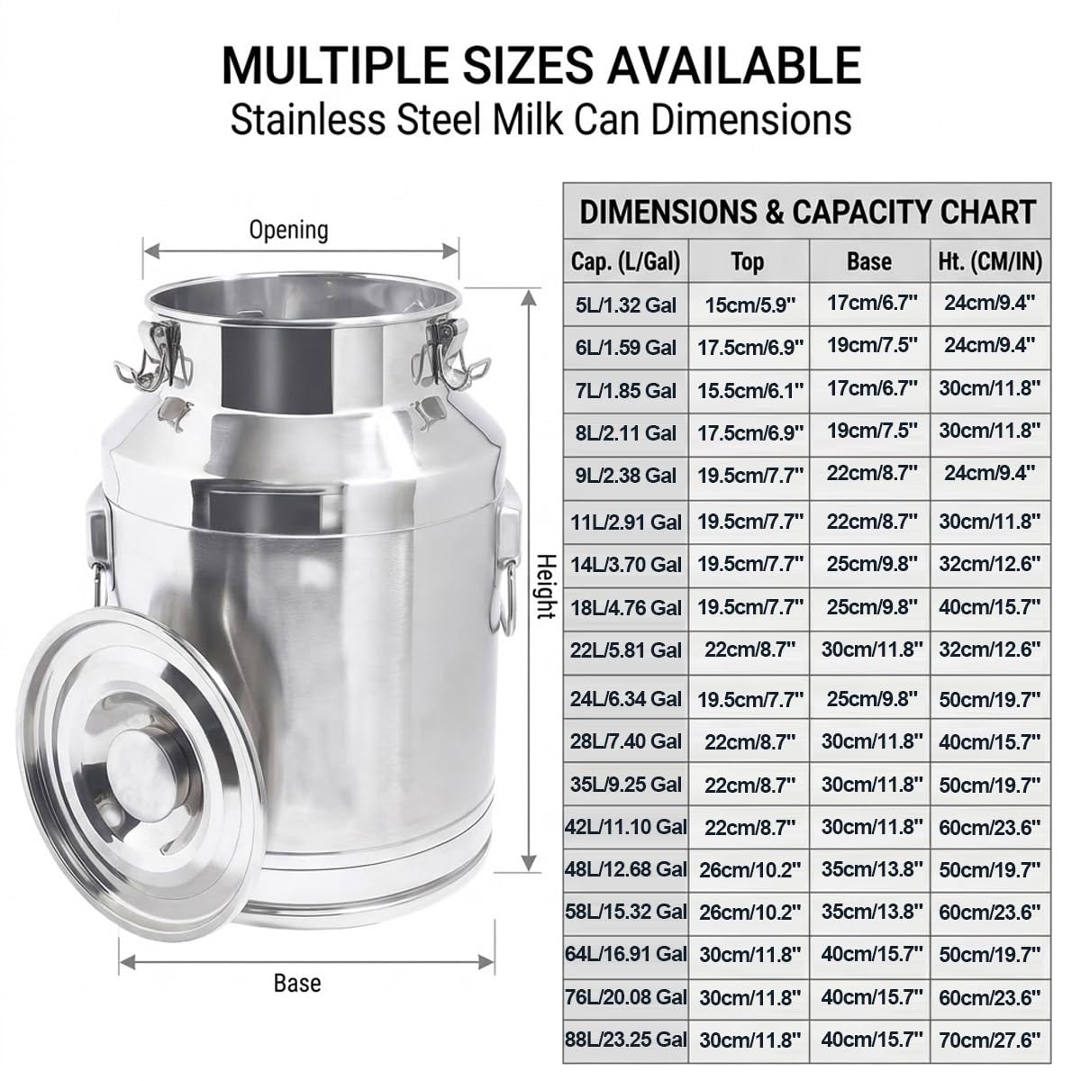 Heavy Du 304 inless Steel Milk Can & Beve Dozownik - 64 l / 40 l z hermetyczną pokrywką i czopem, przenośny płyn do wina, oleju, soków i nie tylko