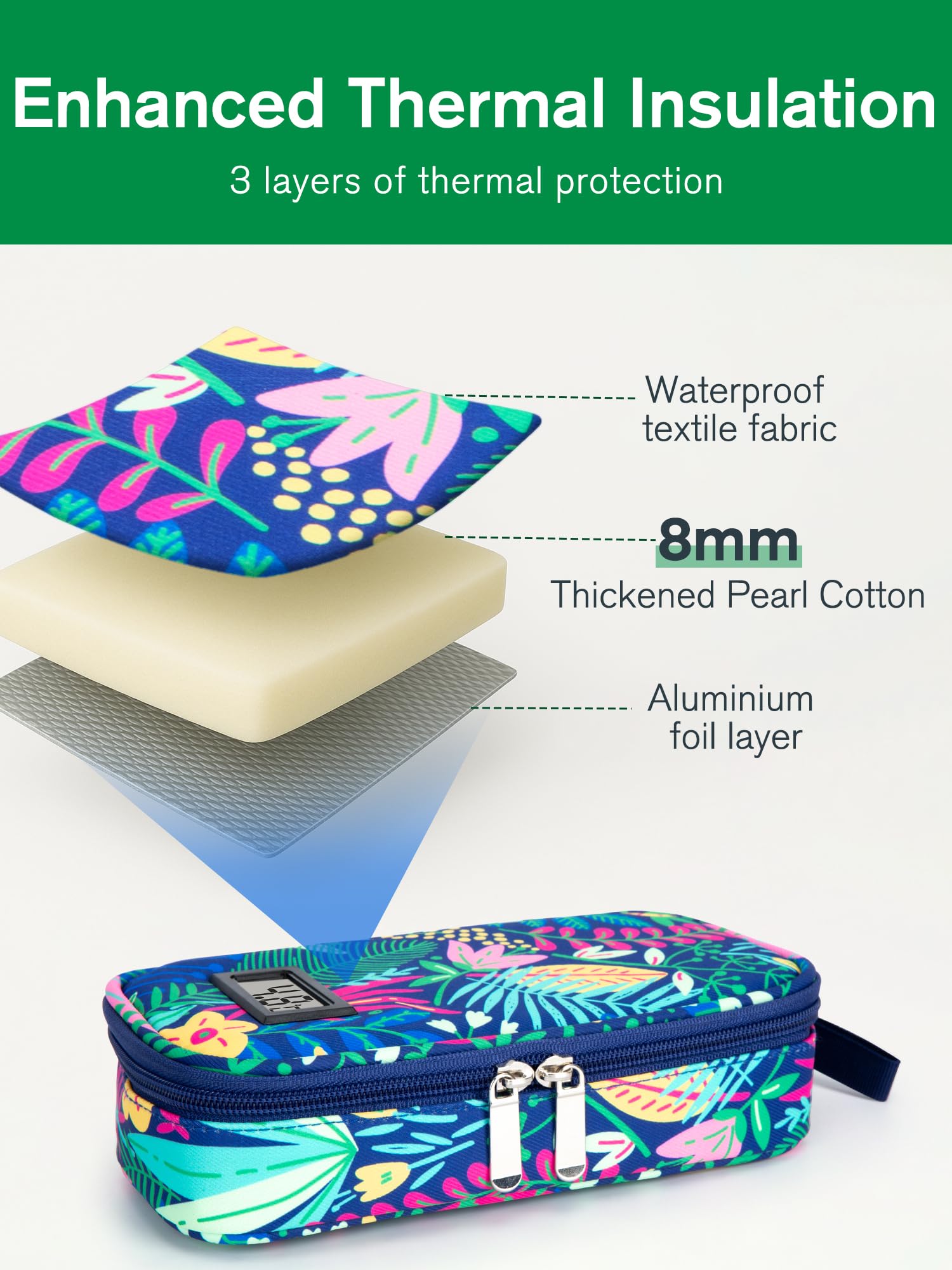 SUNMON Pochette Isotherme Insuline, Pochette Isotherme Medicament avec Affichage de Température, Glacière Insuline avec 2 Sac de Glace Certifiés TSA, Etui pour Stylo à Insuline pour Voyage