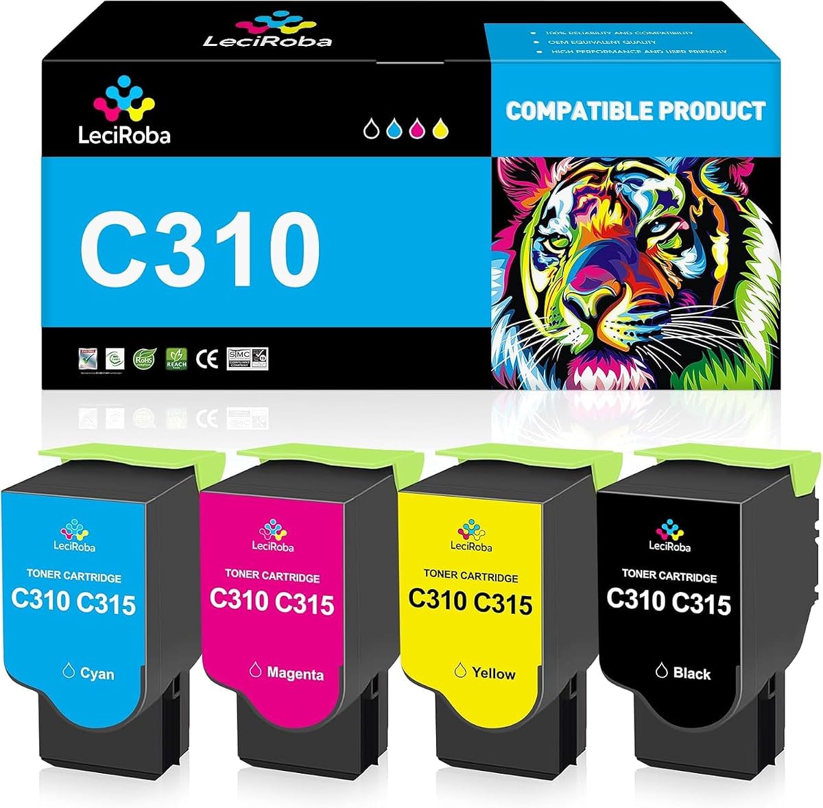 Juego de tóner LeciRoba C310 / C315, repuesto para impresora Xerox (paquete de 4) | Cartucho de tóner 006R04356 006R04357 006R04358 006R04359, Compatible con impresora Xerox C310 C310DNI C310DNIM C315 C315DNI