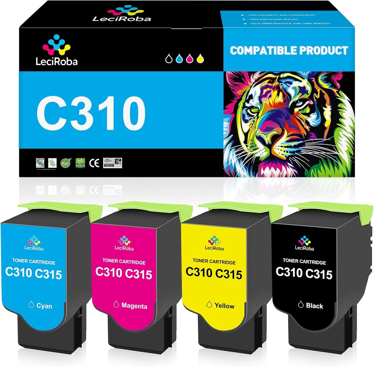 LeciRoba C310 / C315 Toner Cartridges Set: 4 Pack 006R04356 006R04357 006R04358 006R04359 Replacement for Xerox C310 C310DNI C310DNIM C315 C315DNI