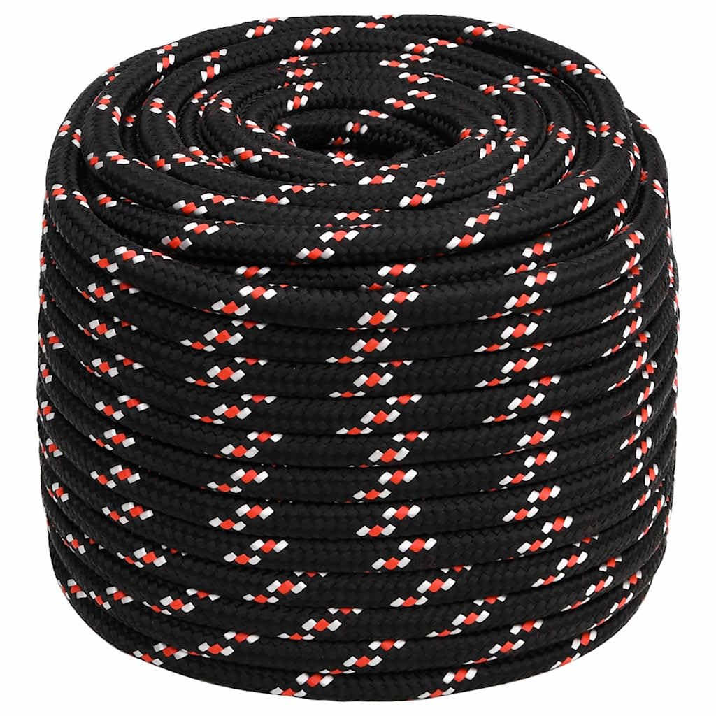 vidaXL Boat Rope Anchor Line Braided Cord UV Resistant Ship Marine Yacht Coil Rope Abrasion Resistant Black 16 mm 100 m Polypropylene