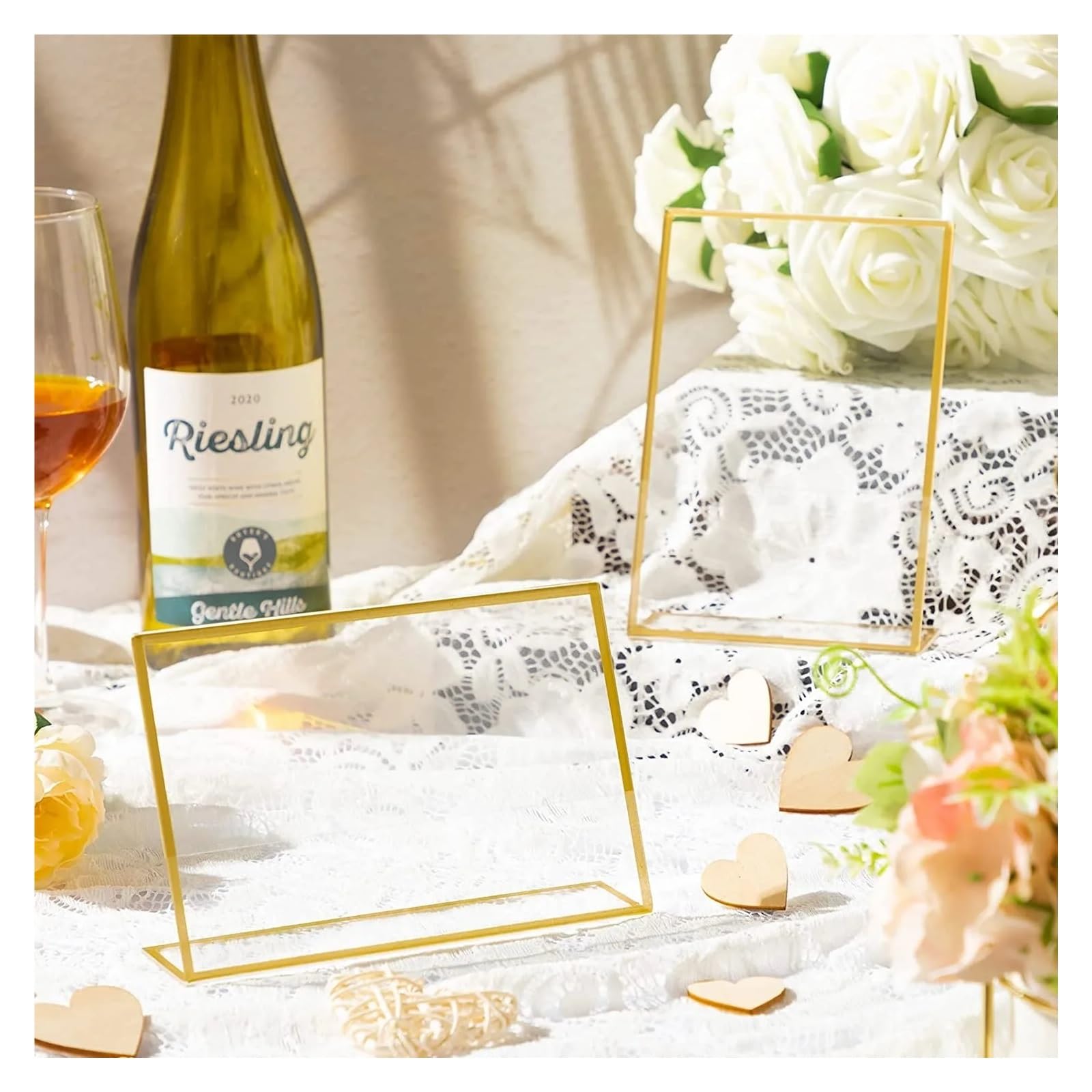 Soporte for letreros con bordes dorados, soporte de papel transparente, for menú mesa, ideal for bodas, oficinas y restaurantes(10 Pack)