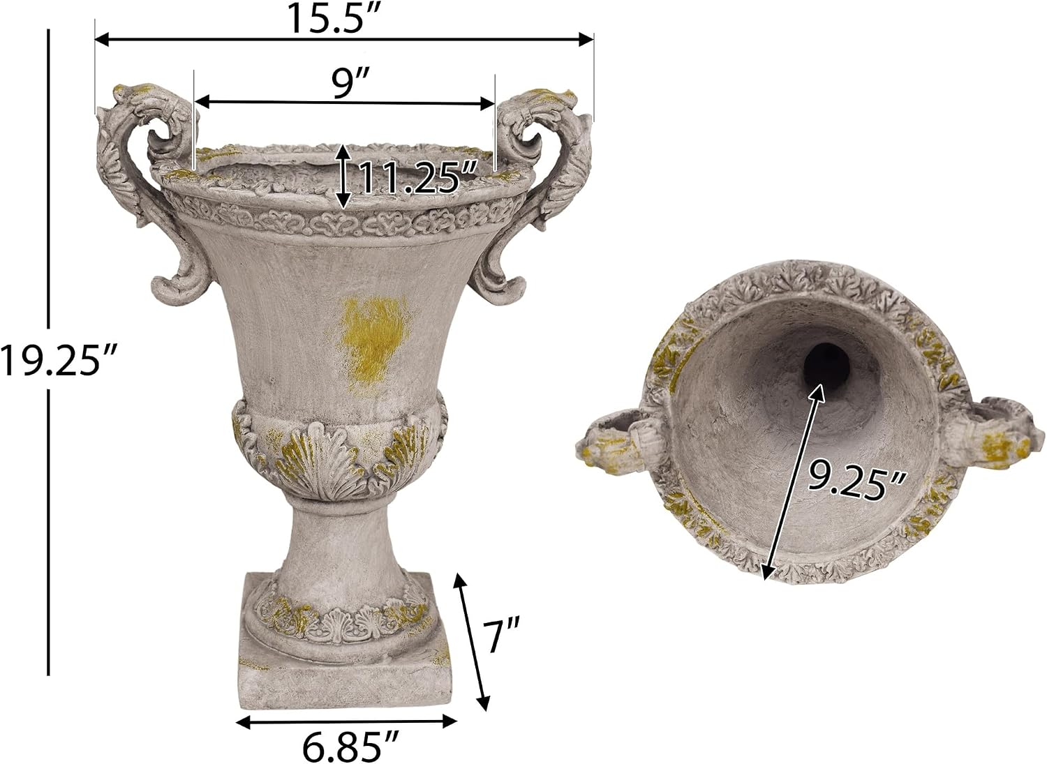 Grey Delphine Urn Planter Outdoor, Tall Pedestal Planter for Outdoor Plants, Weather- Magnesium Oxide Urn Flower Pot for Garden, Patio, or Front Porch Decor