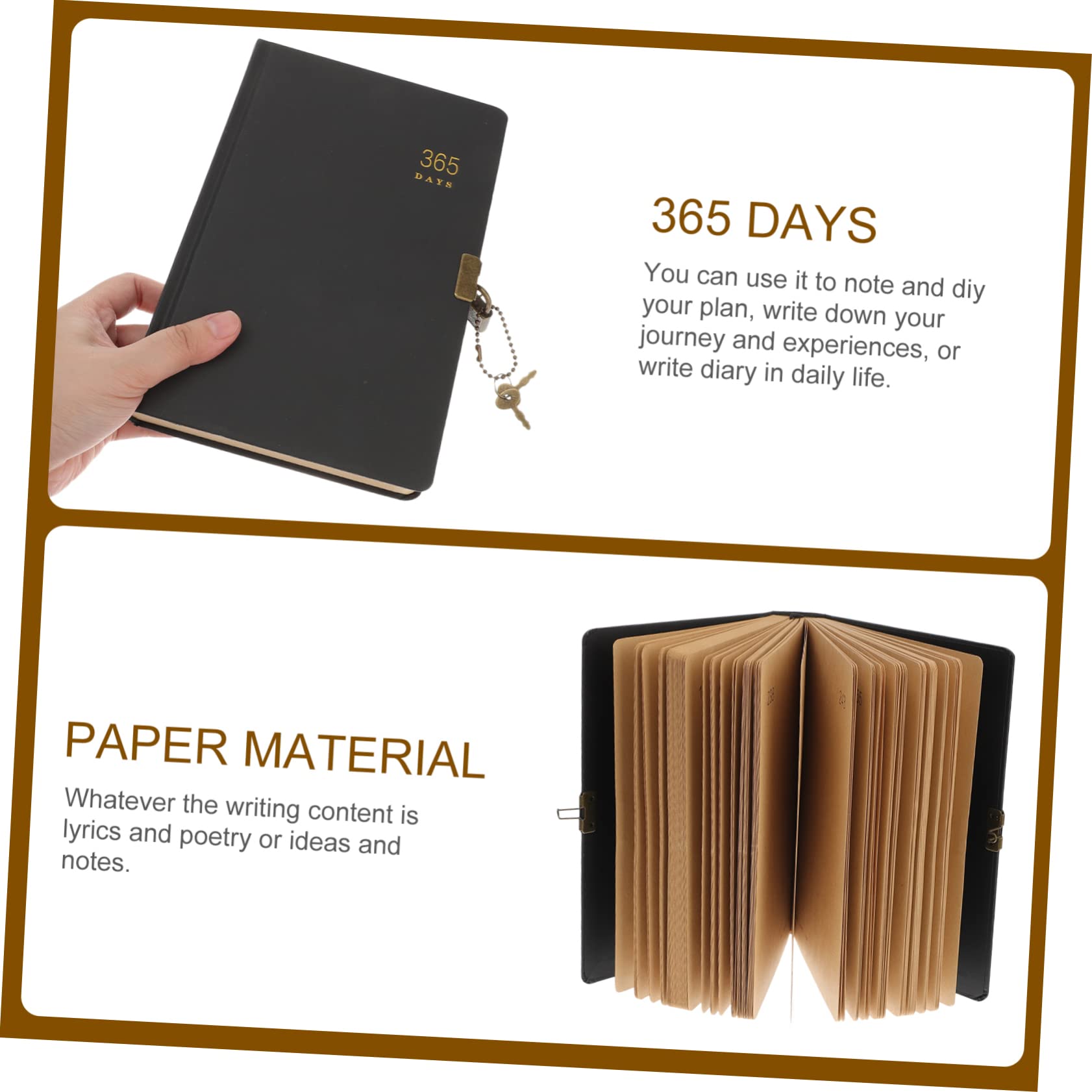 Quaderno Diario Personale con 365 Giorni, Chiusura a Lucchetto, Portatile, Carta, per Viaggio e Scuola, per Insegnanti e Ufficio Stile Casuale