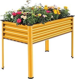 Land Guard Galvanized Raised Garden Bed with Legs, Galvanized Planter Ra...