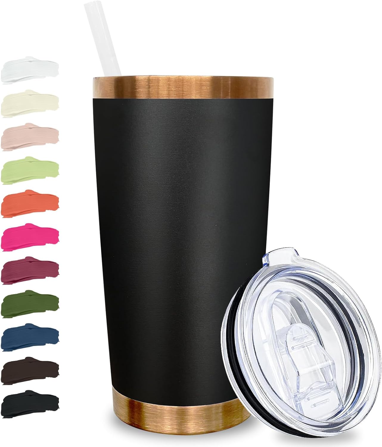 20 oz Tumbler Stainless Steel Tumbler with Lid and Straw, Double Wall Vacuum Insulated Travel Coffee Mug for Laser Engrave, Powder Coated Cup for Hot and Cold Drinks (Black,1 pack)