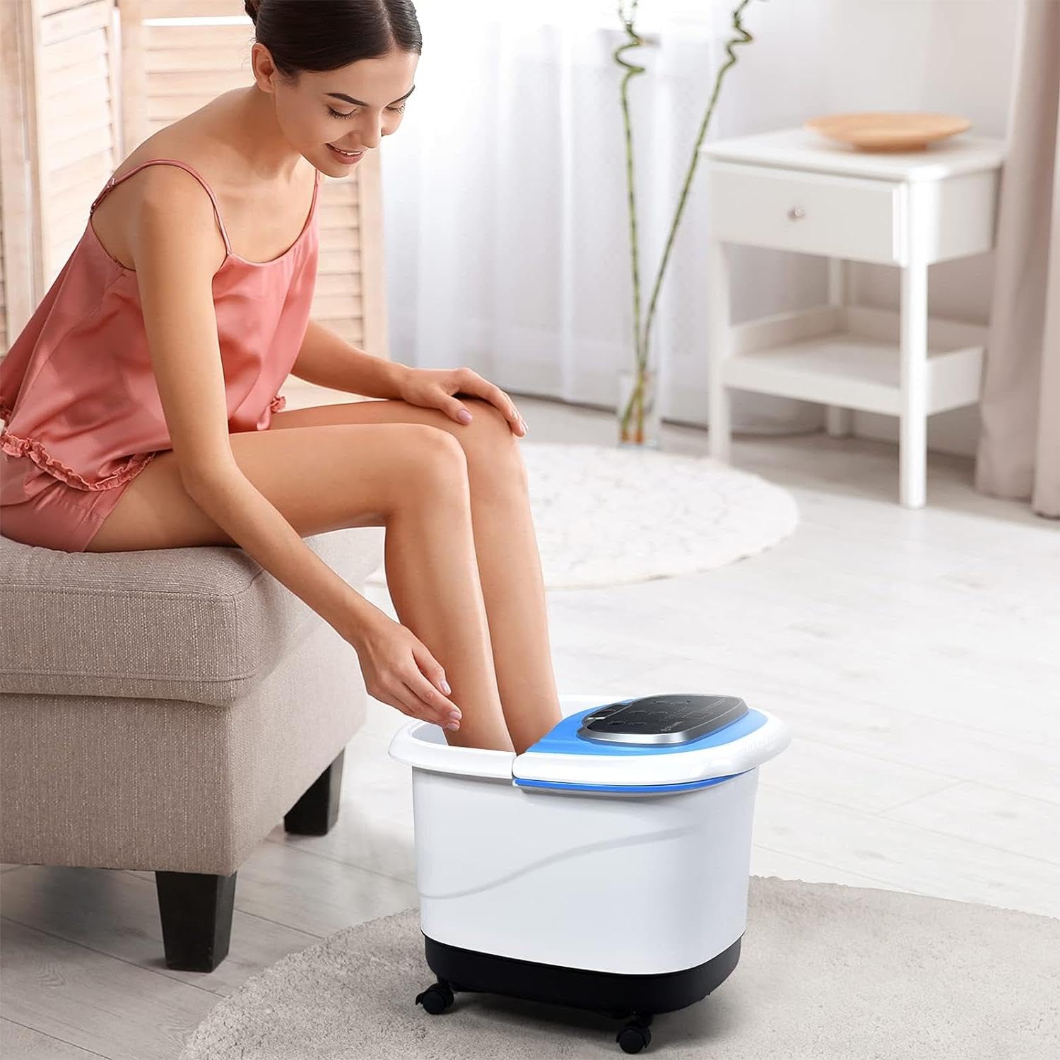 SOARS Fußbad Massagegerät elektrisch, Fußbadewanne mit Abnehmbarer Massagefläche, mobiles Fußmassagegerät mit Heizungs- & Dusch-Funktion, 10-60min Timer, 35-48℃ (Blau)