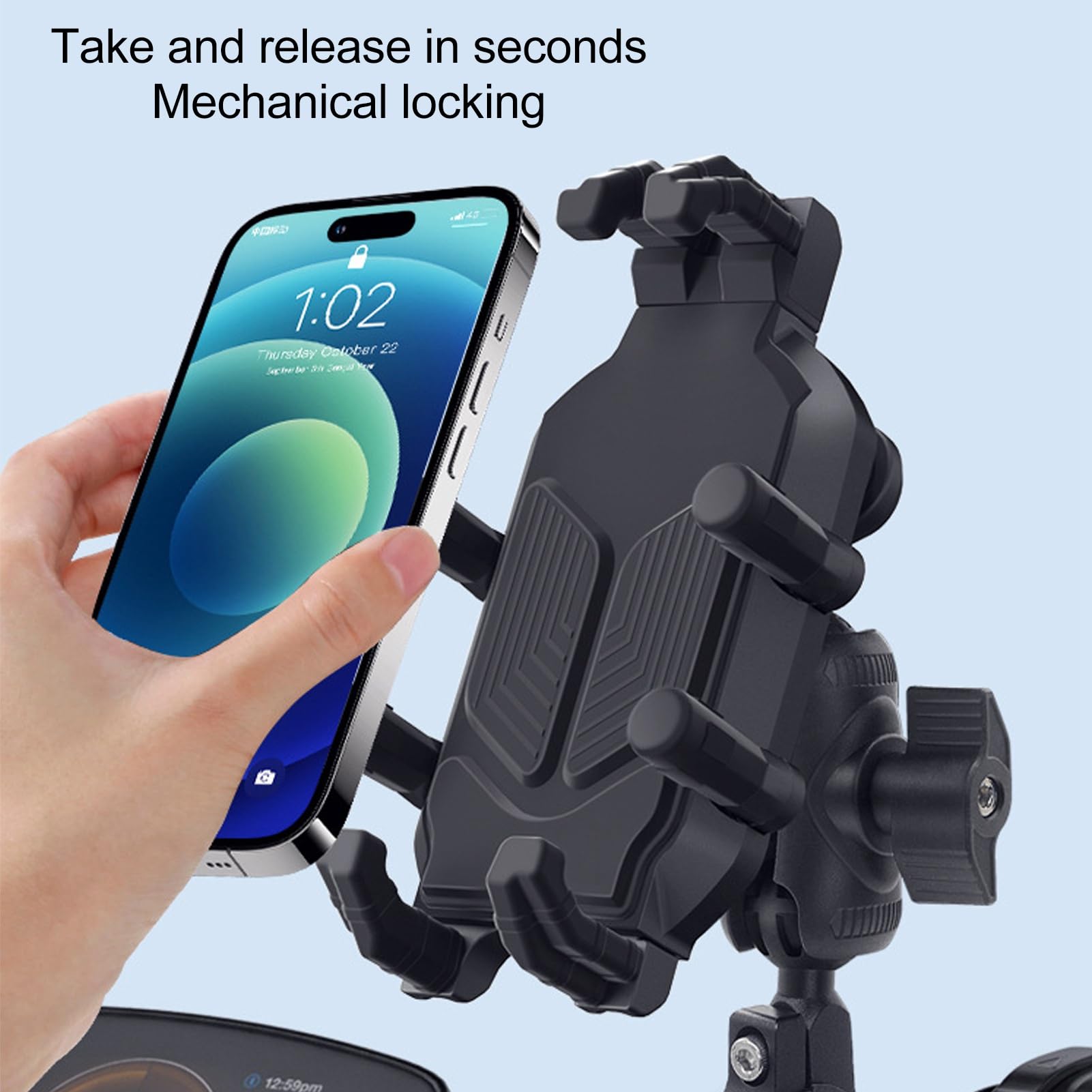 Soporte de teléfono para Motocicleta, Almohadilla de Silicona con absorción de Impacto de 8 Garras, Soporte antirrobo para teléfono de Bicicleta para Manillar de 11 a 27mm
