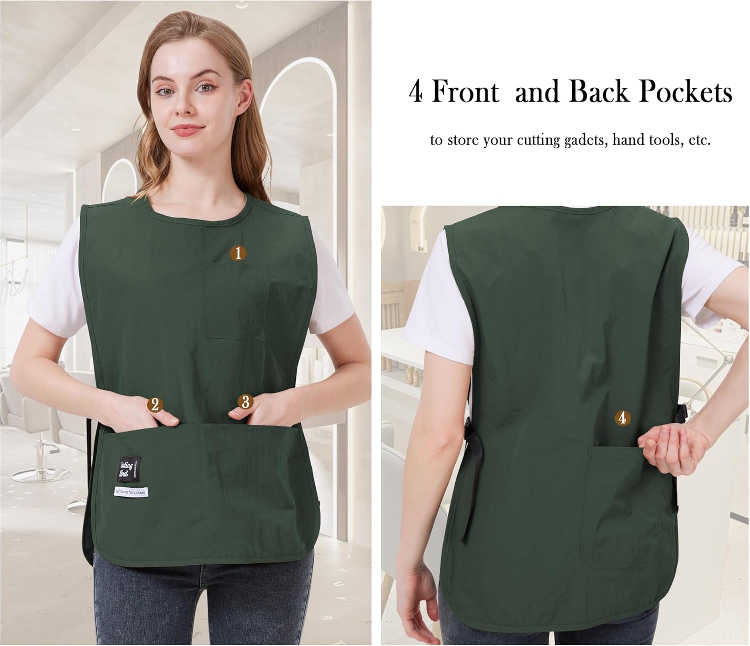 Nanxson Waterproof Cobbler Apron for Women with Pockets Barber Smock Buckle Design Hair Stylist Apron for Kitchen Garden Men - Image 6