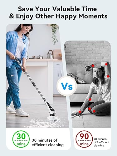 Miniatura 5 de Cepillo eléctrico giratorio, cepillo de limpieza inalámbrico con pantalla de visualización eléctrica, cepillo de limpieza de ducha impermeable IP68