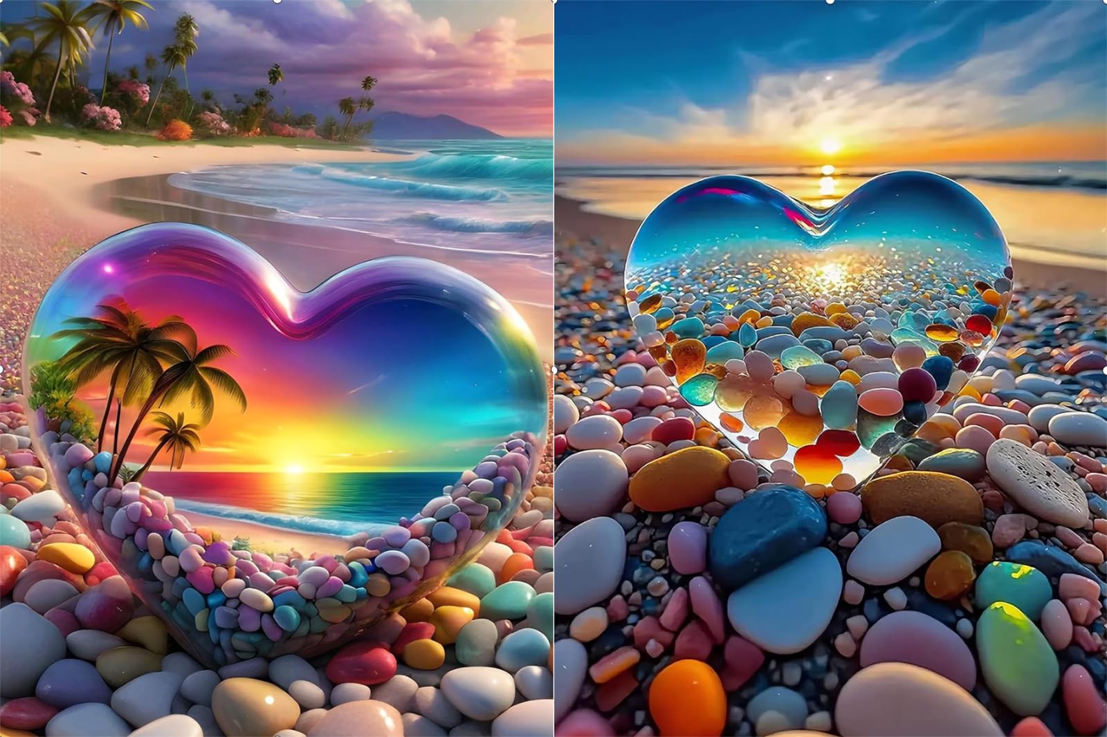 Tabeskly 2 Pack Love Heart Stone 5d Diamond Painting Kits for Adults Brid Kids Full Dimond Art Pictures Set