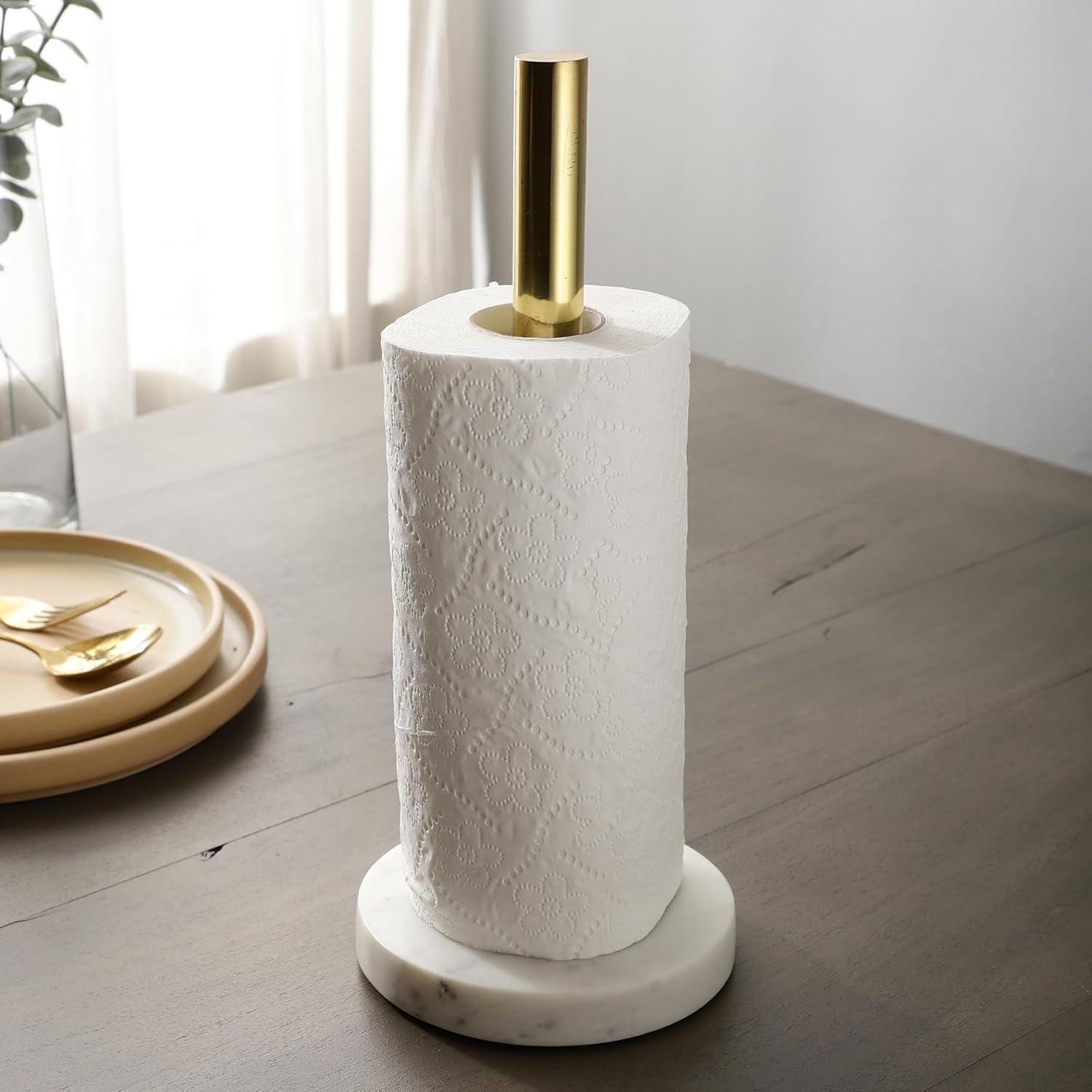 NikkisPride Standing Standing Toilet Paper Holder Free Standing | Marble Base Metal Rod