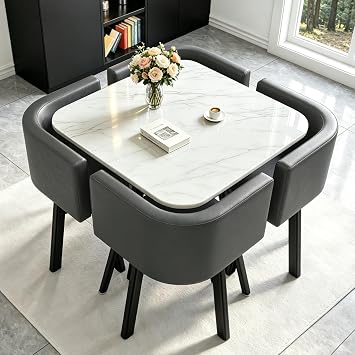Dining Table and Chairs Set 4 - Modern Small Kitchen Dining Table with 4 Faux Leather Chairs for Small Space Home Apartment Living Room Office