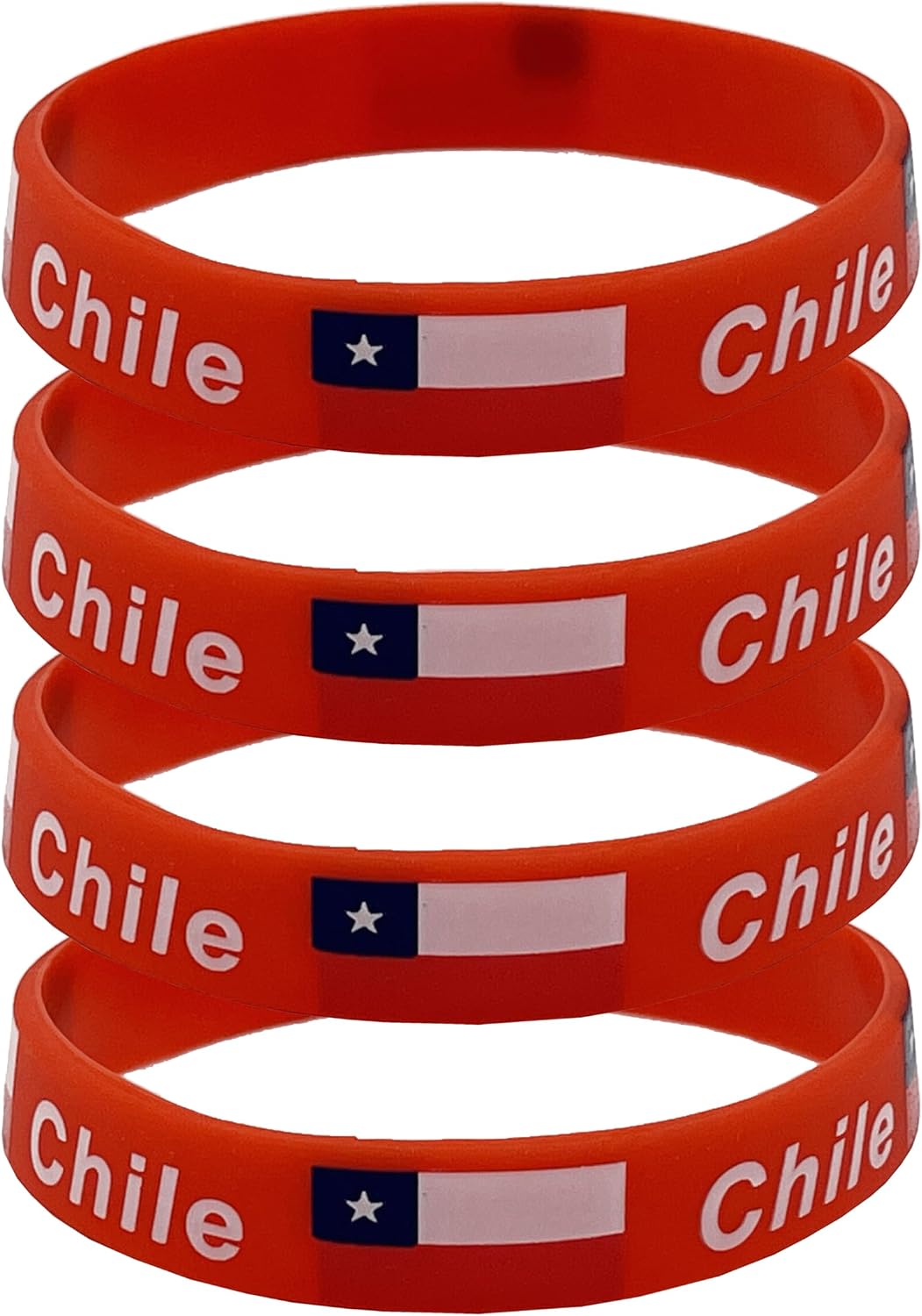 4 Pcs Chile Chileans Country Flag Rubber Bracelets, National Flag Silicone Bracelet, Rubber Wristbands Patriotic Decorations Gift