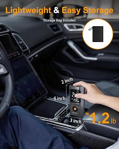 Miniatura 7 de Compresor de aire portátil para inflado de neumáticos, inflado 5 veces más rápido, batería recargable inalámbrica de doble potencia y 12 V CC,