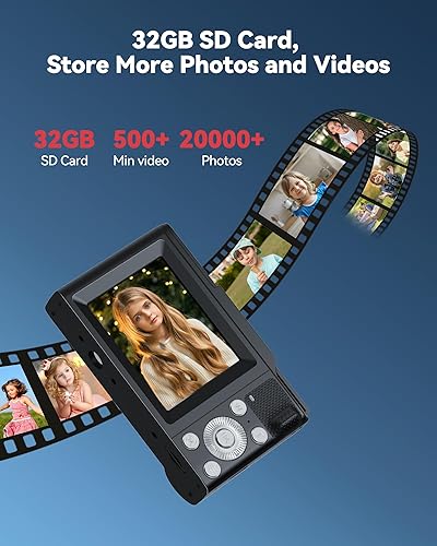 Miniatura 6 de Cámara digital para niños: cámara negra para adolescentes, regalos de cumpleaños de Navidad para niños y niñas de 8 a 10 años, juguetes para niñas