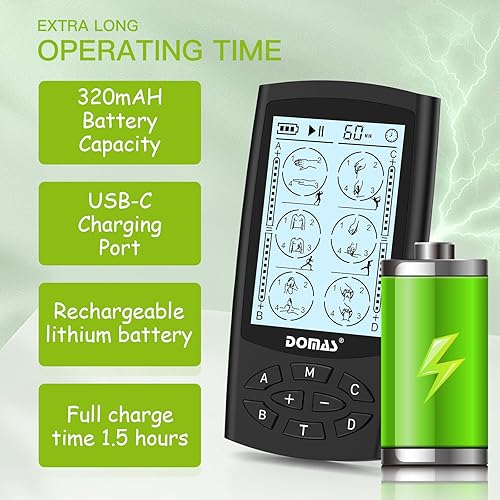 Miniatura 6 de DOMAS Unidad TENS con 4 salidas de canal, unidad TENS EMS estimulador muscular para aliviar el dolor de espalda, dispositivo portátil y recargable