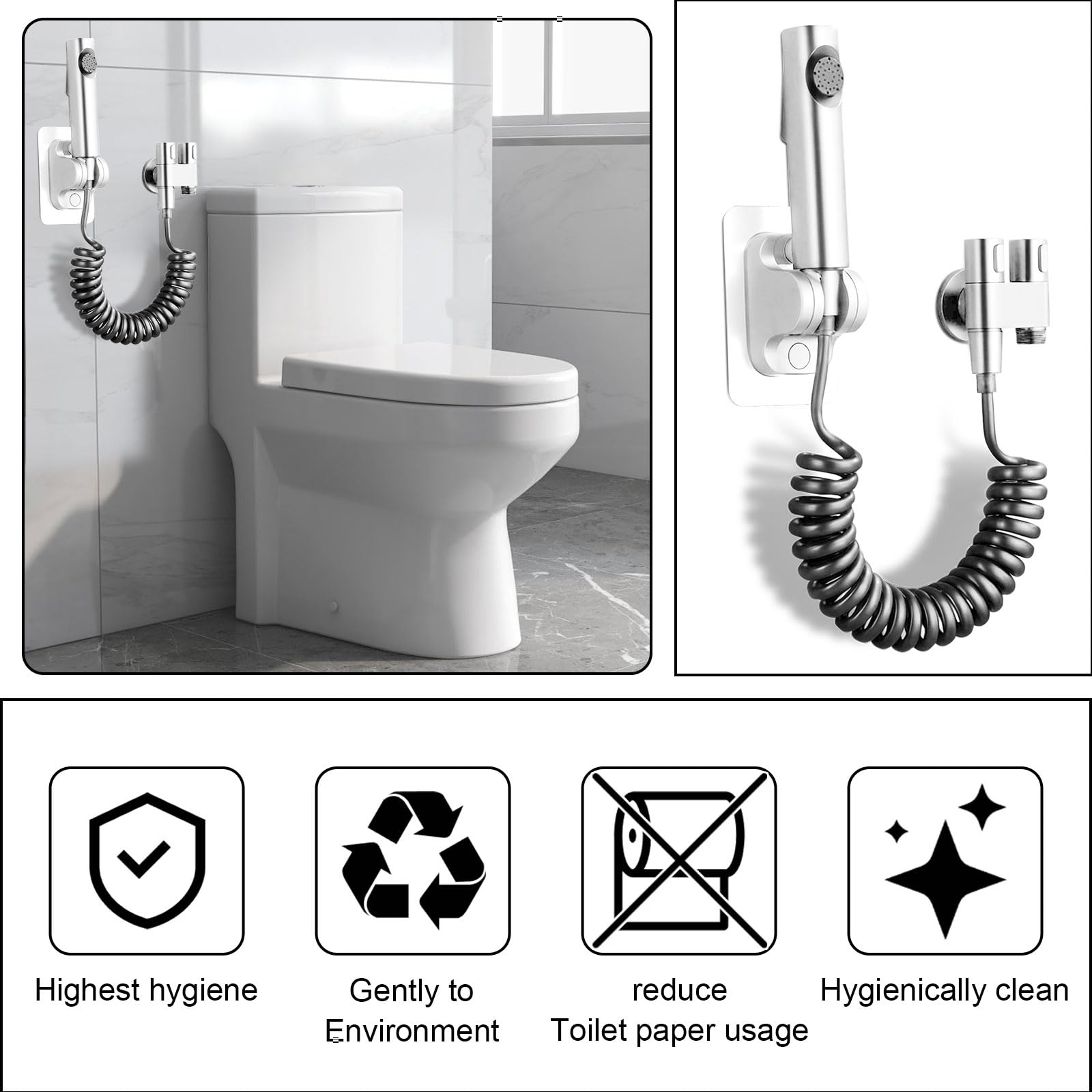 Bidet Handbrause Kit Toilette Bad Bidet Edelstahl Für Bidet Armaturen WC, Aufsatz Für Duschkopf Windel Dusche Tierbad Wand Waschen - G7/8 US