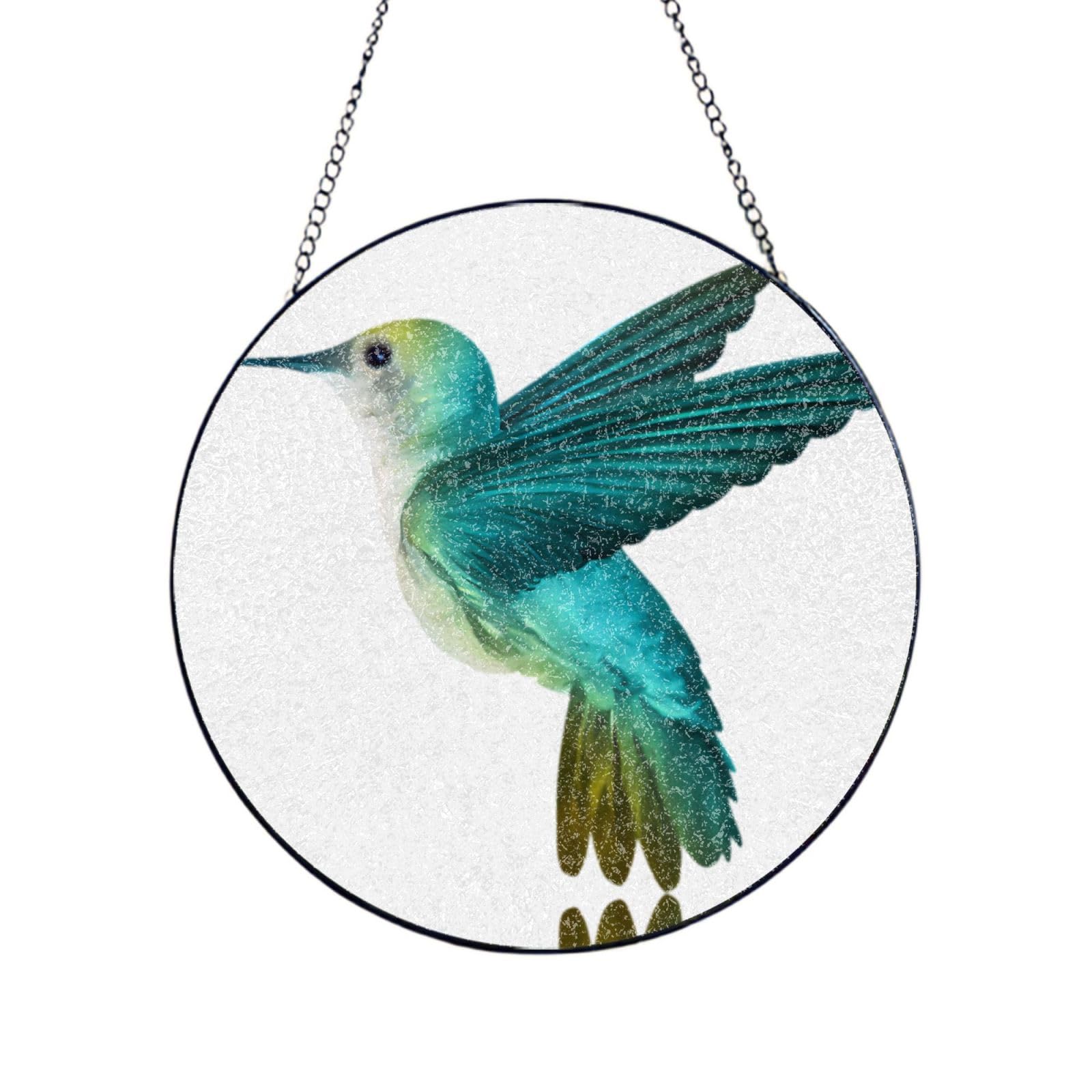 Phayah Hummingbird Print Glass Window Hanging Round Suncatcher Glass Ornament Garden Wall Fence Decorations Indoor Outdoor 12in（30cm）