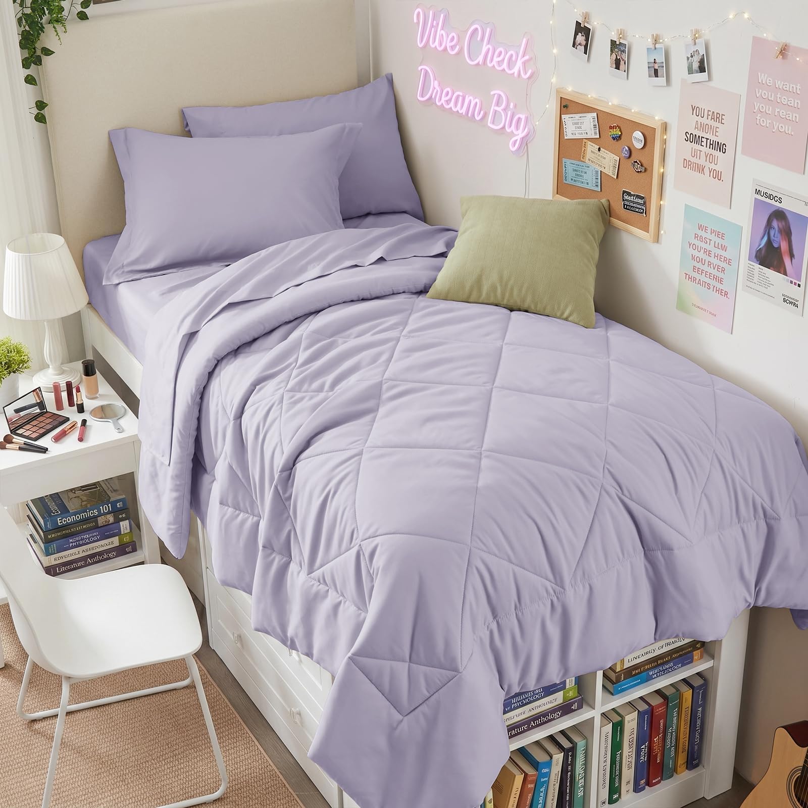 HEVUMYI 5-Piece Twin XL Comforter Set, Light Purple Bed in a Bag