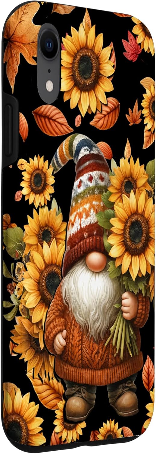 Aesthetic Fall Sunflower Pattern With Autumn Gnome Floral Case for iPhone XR