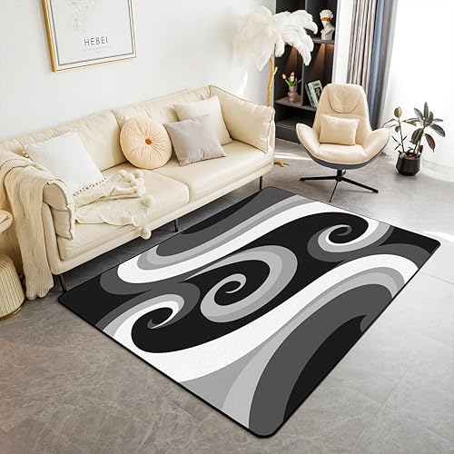 Alfombra decorativa geométrica de 5 x 7 pulgadas, diseño geométrico negro y gris, decoración de geometría abstracta para sala de estar, dormitorio,