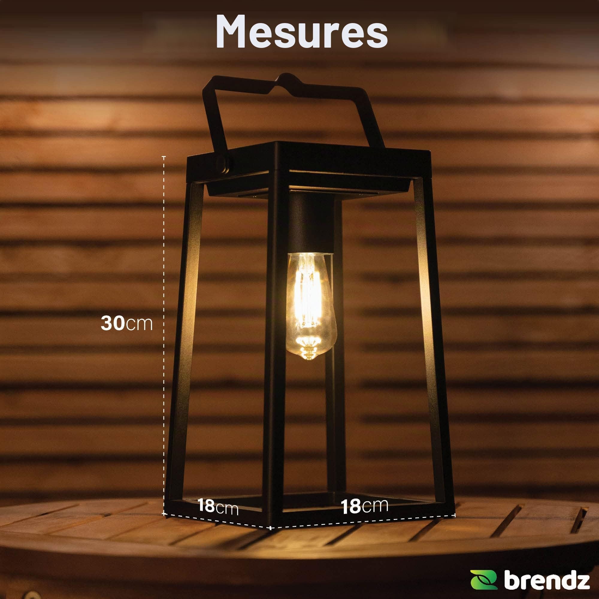 Brendz Lanterne Solaire Exterieur, IP44 Étanche, Lampe de Table Solaire avec 3 Modes de Lumière, Batterie Rechargeable Via USB-C, Grande Lanterne Solaire Exterieur, Décoration LED de Jardin, Tampa