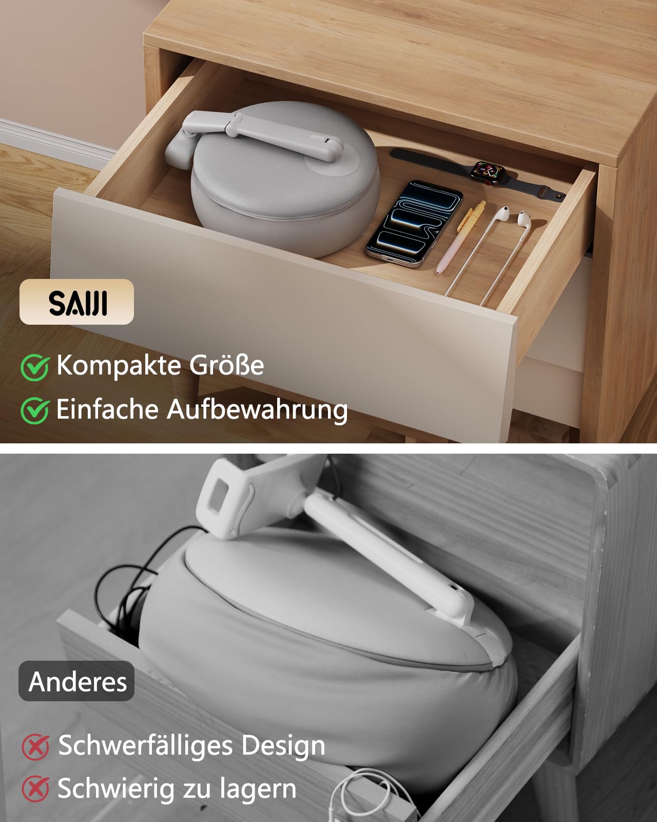 SAIJI Handyhalter fürs Bett, Verstellbarer Winkel und Höhe Handy Ständer für Videoschauen im Bett/Sofa/Schoss, Geeignet für 4.7"-7.0" Handys (Grau)